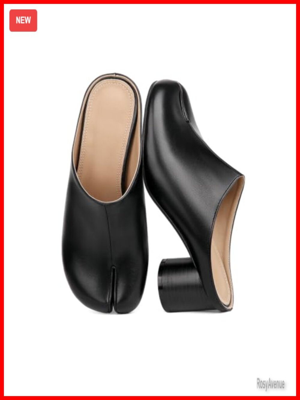 Split Toe Mules Chunky Block Heel Slip On Faux Leather Women's Dress Shoes
